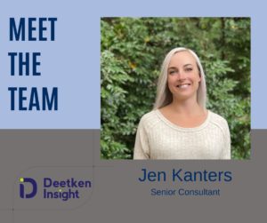 Graphic with photo of Jen Kanters and Deetken logo